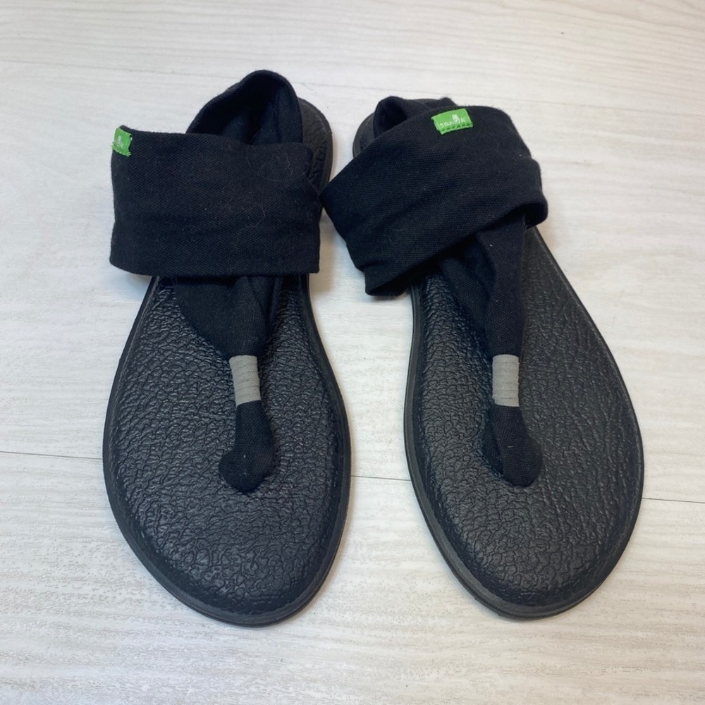 Sanuk‎ Womens 7 Yoga Sling 2 Sandals Wrap Black Knit Yoga Mat SWS10001 Comfort
